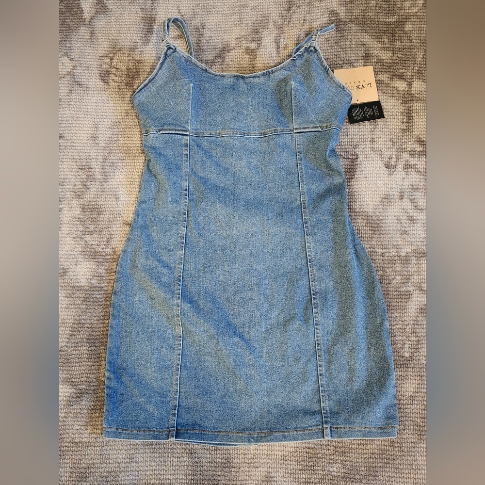 Denim Mini Dress Y2k Babydoll Sleeveless Size Med New With Tag LOVE CULT DENIM,